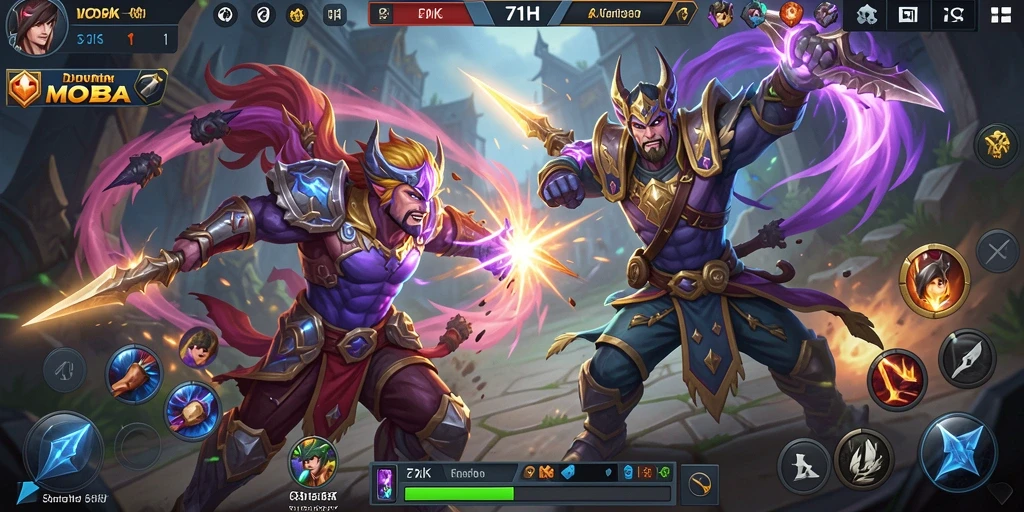 Tampilan gameplay 71H dengan karakter yang bertarung di arena MOBA.