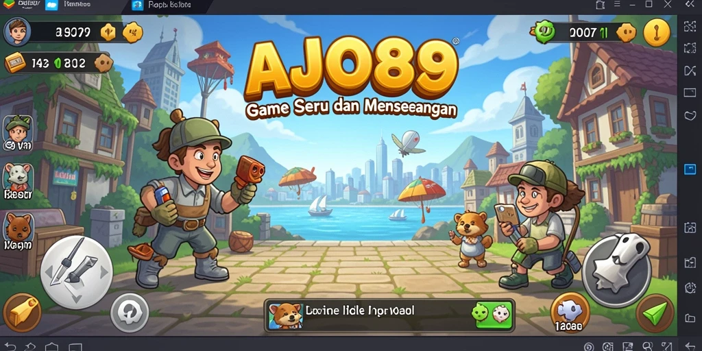 Tampilan gameplay AJO89 dengan karakter lucu dan dunia yang colorful.