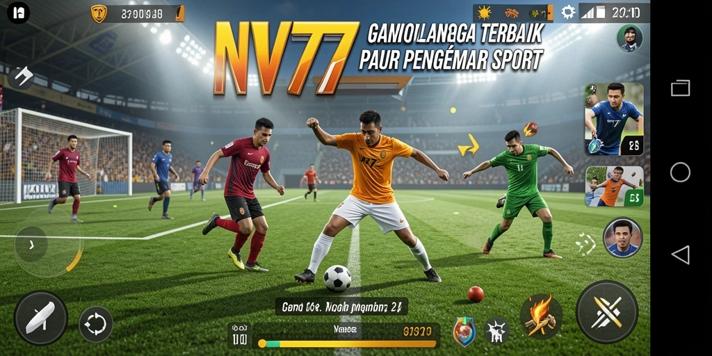 Screenshot gameplay NV77 yang menunjukkan aksi seru di lapangan olahraga.