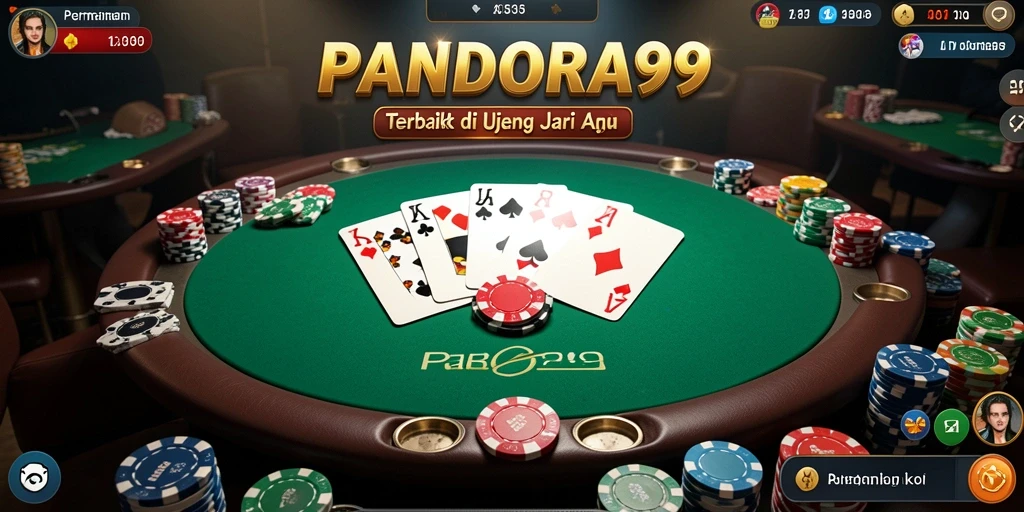 Tampilan gameplay seru di PANDORA99 yang menggambarkan suasana poker kasino.