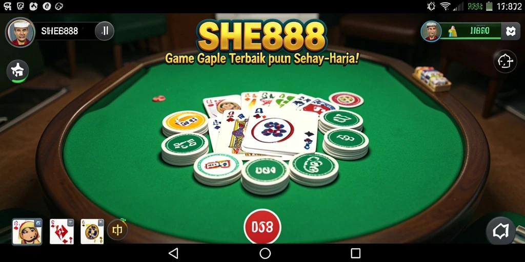 Gameplay seru dari SHE888 menampilkan aksi Gaple yang mengasyikkan.