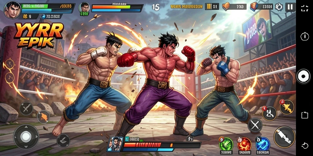 Gameplay YYRR menampilkan pertarungan penuh aksi di arena yang dinamis.